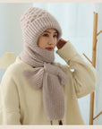 Women's Fleece-lined Scarf And Hat Winter Warm Knitted Hat Scarf