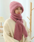 Women's Fleece-lined Scarf And Hat Winter Warm Knitted Hat Scarf