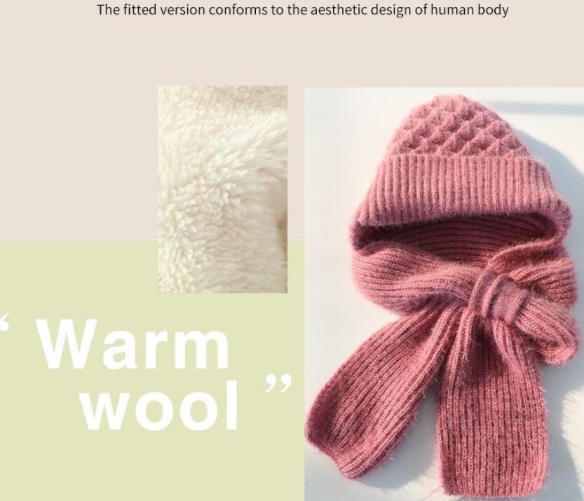 Women&#39;s Fleece-lined Scarf And Hat Winter Warm Knitted Hat Scarf