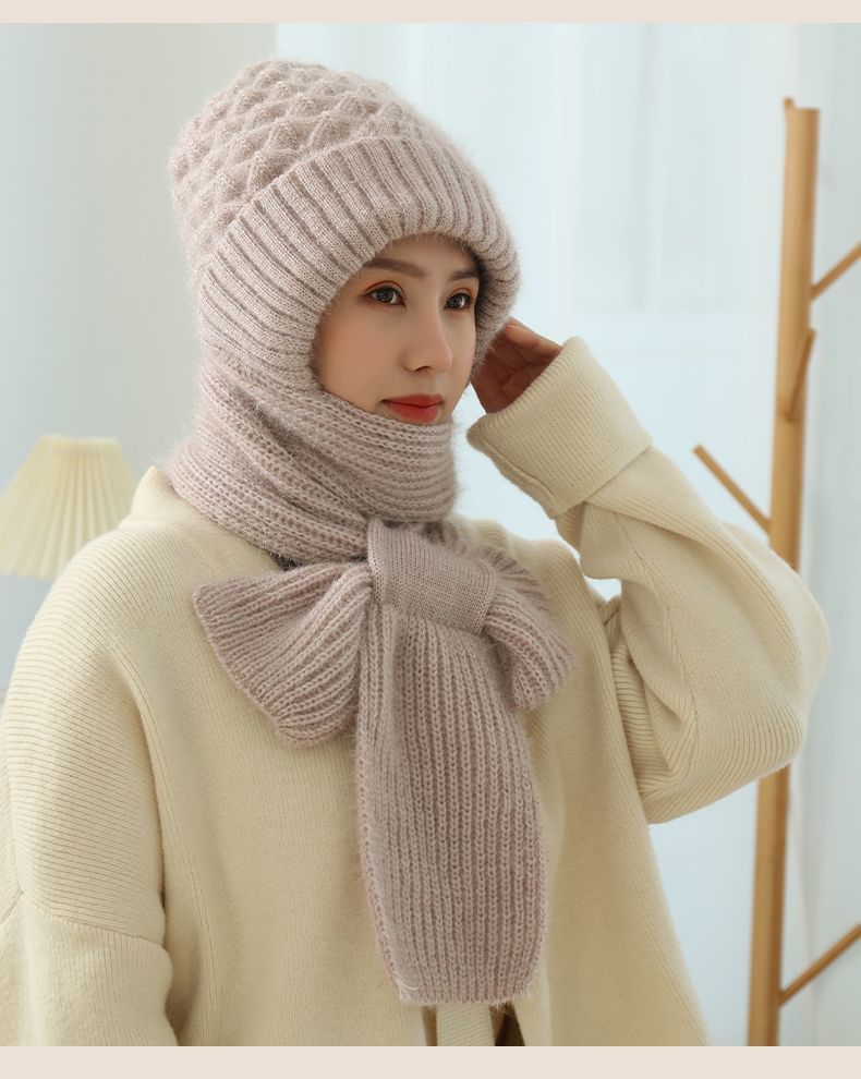 Women&#39;s Fleece-lined Scarf And Hat Winter Warm Knitted Hat Scarf