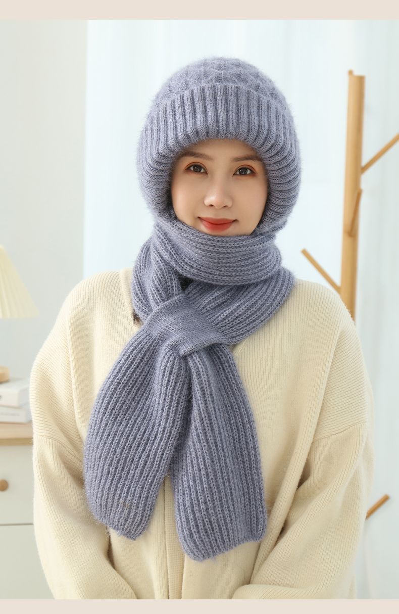 Women&#39;s Fleece-lined Scarf And Hat Winter Warm Knitted Hat Scarf