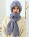 Women's Fleece-lined Scarf And Hat Winter Warm Knitted Hat Scarf