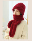 Women's Fleece-lined Scarf And Hat Winter Warm Knitted Hat Scarf