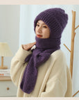 Women's Fleece-lined Scarf And Hat Winter Warm Knitted Hat Scarf