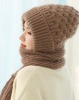 Women's Fleece-lined Scarf And Hat Winter Warm Knitted Hat Scarf