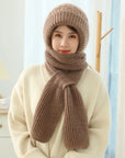 Women's Fleece-lined Scarf And Hat Winter Warm Knitted Hat Scarf