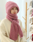 Women's Fleece-lined Scarf And Hat Winter Warm Knitted Hat Scarf