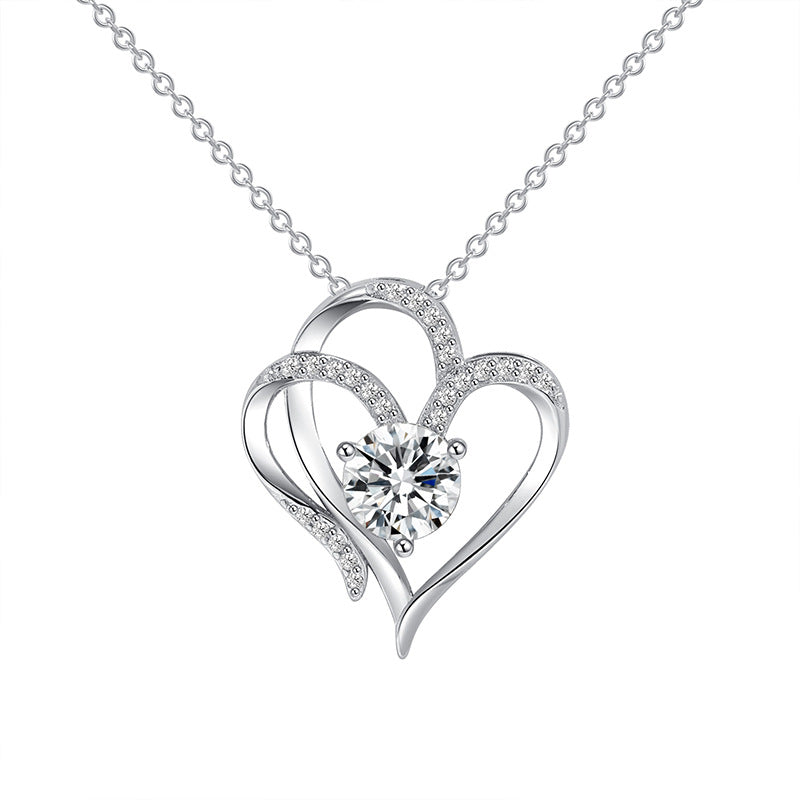 Zircon Double Love Necklace With Rhinestones Ins Personalized Heart-shaped Necklace Clavicle Chain Jewelry For Women Valentine&#39;s Day