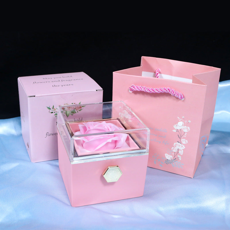 Rotating Soap Flower Rose Gift Box Creative Rotating Rose Jewelry Packaging Box Valentine&#39;s Day Gift For Women